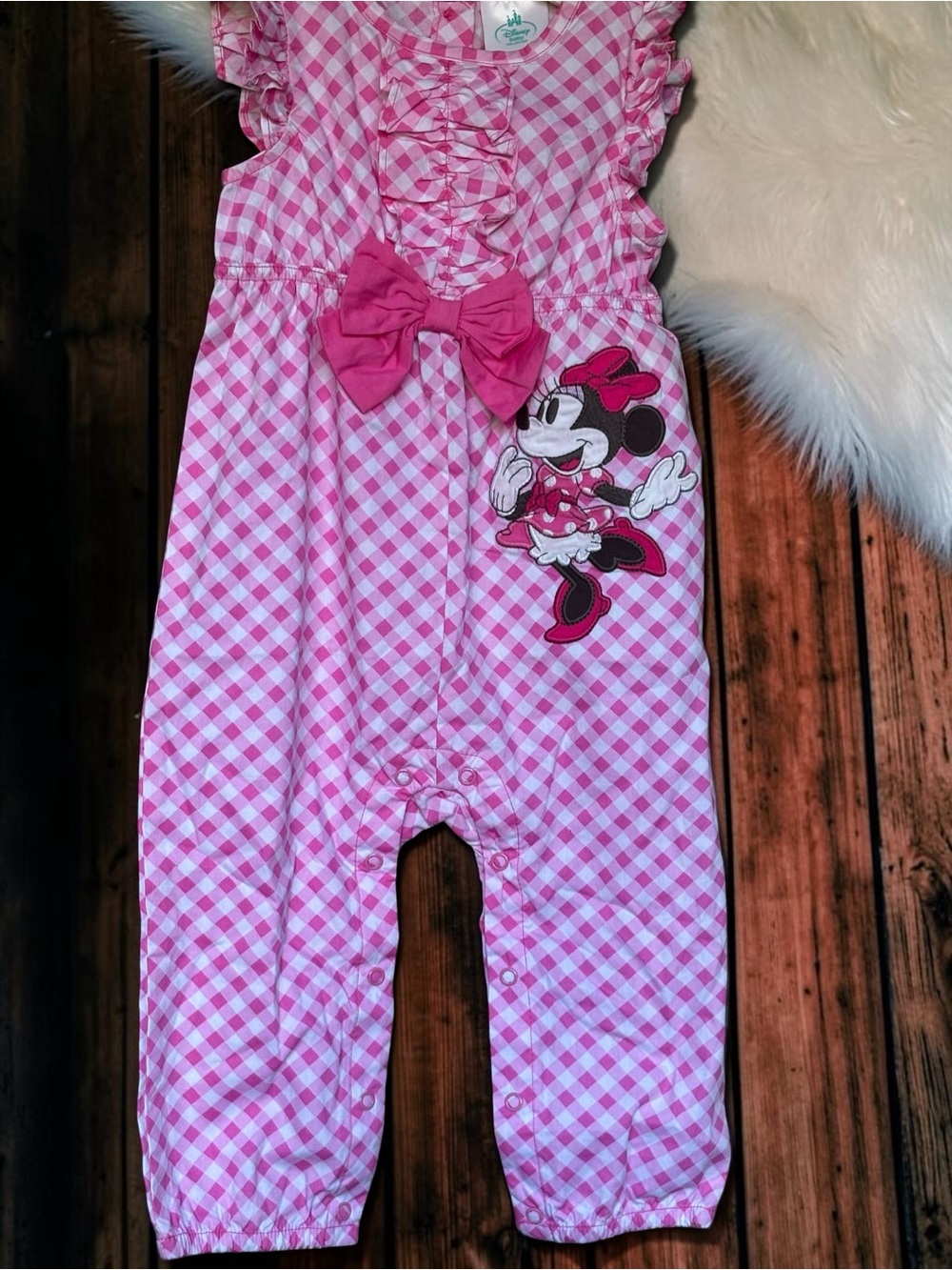 Disney Store Minnie Mouse Pink Gingham Jumpsuit Romper